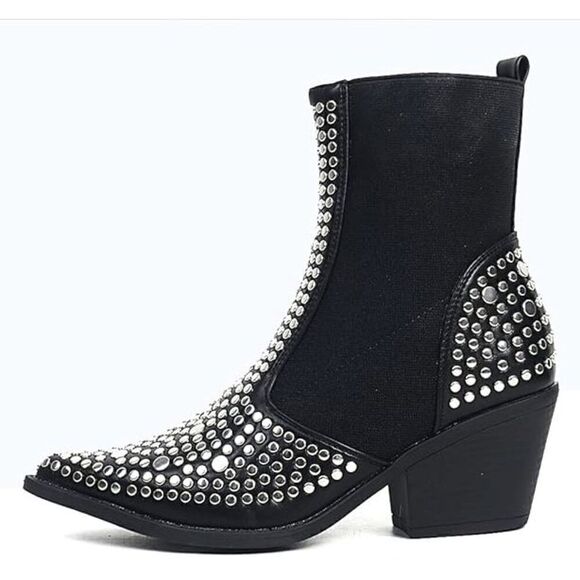 Studded Ankle Boots Block Chunky Heels Chelsea Shoes Slip On SIZE 6,5 NEW IN BOX - Picture 14 of 17